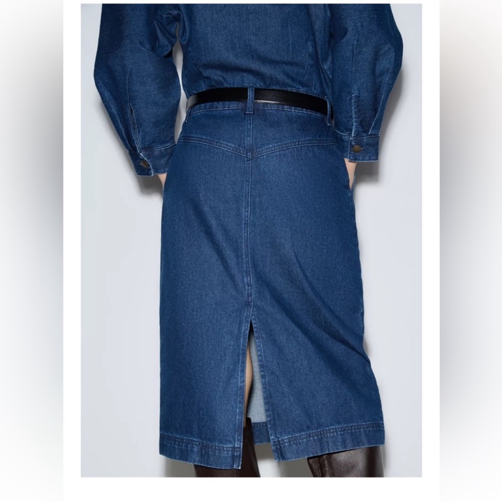 ZARA BLOGGERS FAV DENIM MIDI DRESS - Picture 3 of 6
